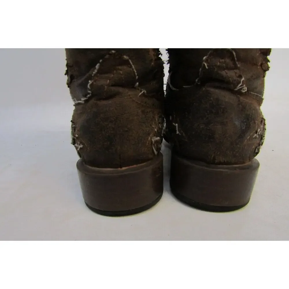 Roper Brand Youth Size 11 M Brown Inlay Cross Studded Cowboy Boots